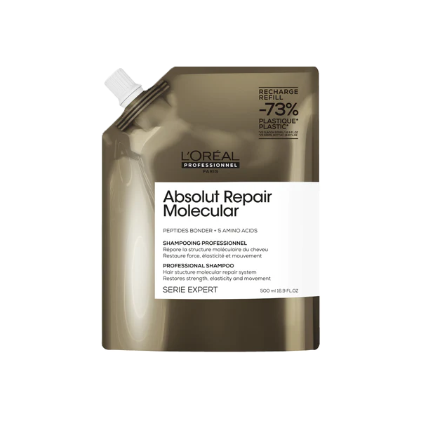 L'Oréal Professionnel Paris Absolut Repair Molecular Shampoo - Repairs Damage & Restores Strength For All Damaged Hair, With Peptide Bonder & Amino Acids, Sulfate-Free