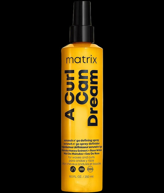 Matrix A Curl Can Dream Scrunch N' Go Defining Spray For Wavy and Curly Hair - Frizz Control and Heat Protection Hair Spray, With Manuka Honey Extract