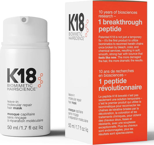 K18 Leave-In Molecular Hair Mask, Repairs Dry or Damaged Hair, Reverse Hair Damage from Bleach, Color, Chemical Services & Heat