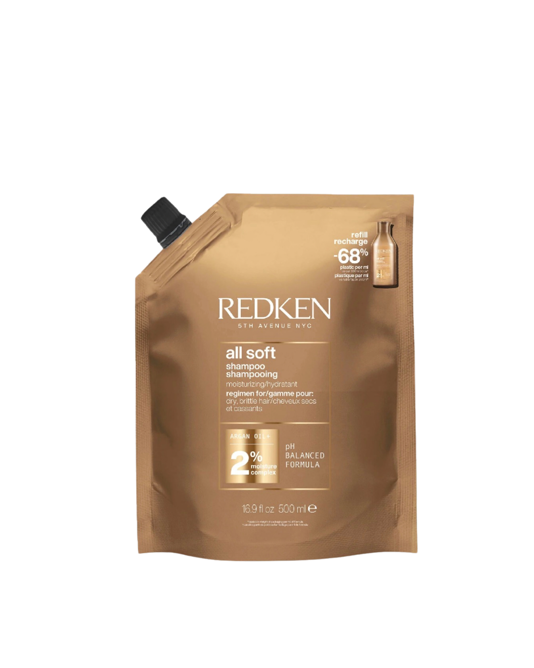 Redken All Soft Shampoo - Moisturizes & Hydrates Dry, Brittle Hair, Gently Cleanses and Softens, With Argan Oil, Safe For Color-Treated Hair, Refillable