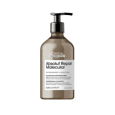 L'Oréal Professionnel Paris Absolut Repair Molecular Shampoo - Repairs Damage & Restores Strength For All Damaged Hair, With Peptide Bonder & Amino Acids, Sulfate-Free