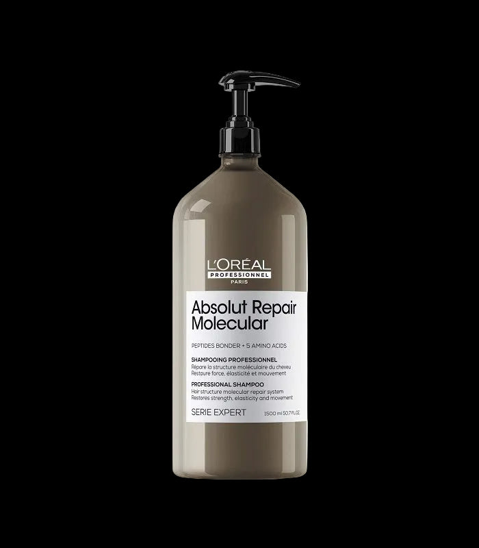 L'Oréal Professionnel Paris Absolut Repair Molecular Shampoo - Repairs Damage & Restores Strength For All Damaged Hair, With Peptide Bonder & Amino Acids, Sulfate-Free